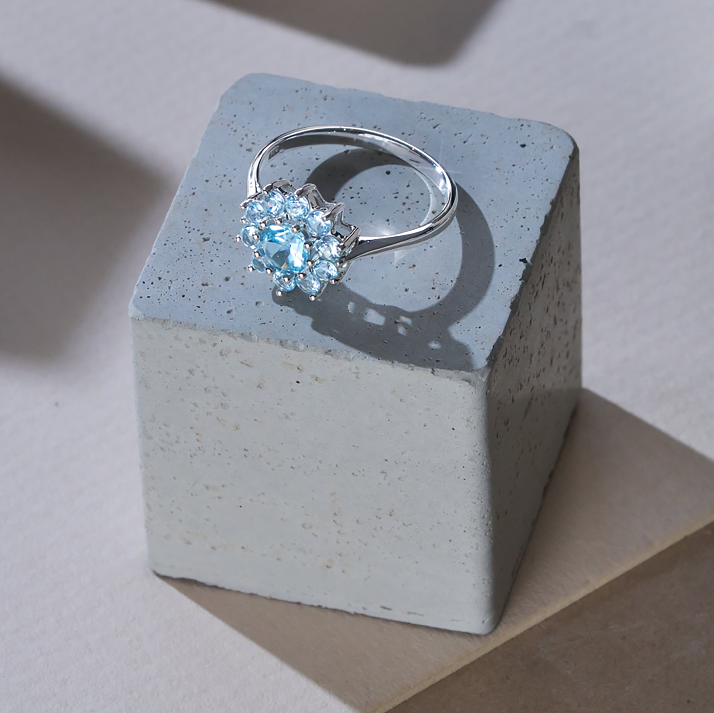 1.10ct Blue Topaz Cluster Ring in 9K White Gold